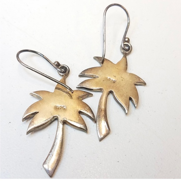 90s Abalone and Sterling Palm Earrings - Picture 3 of 7